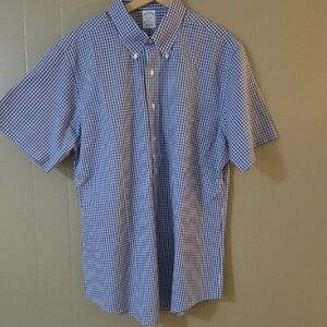 Brooks Brothers Blue and White Gingham Short-Sleeve Button-Down Shirt